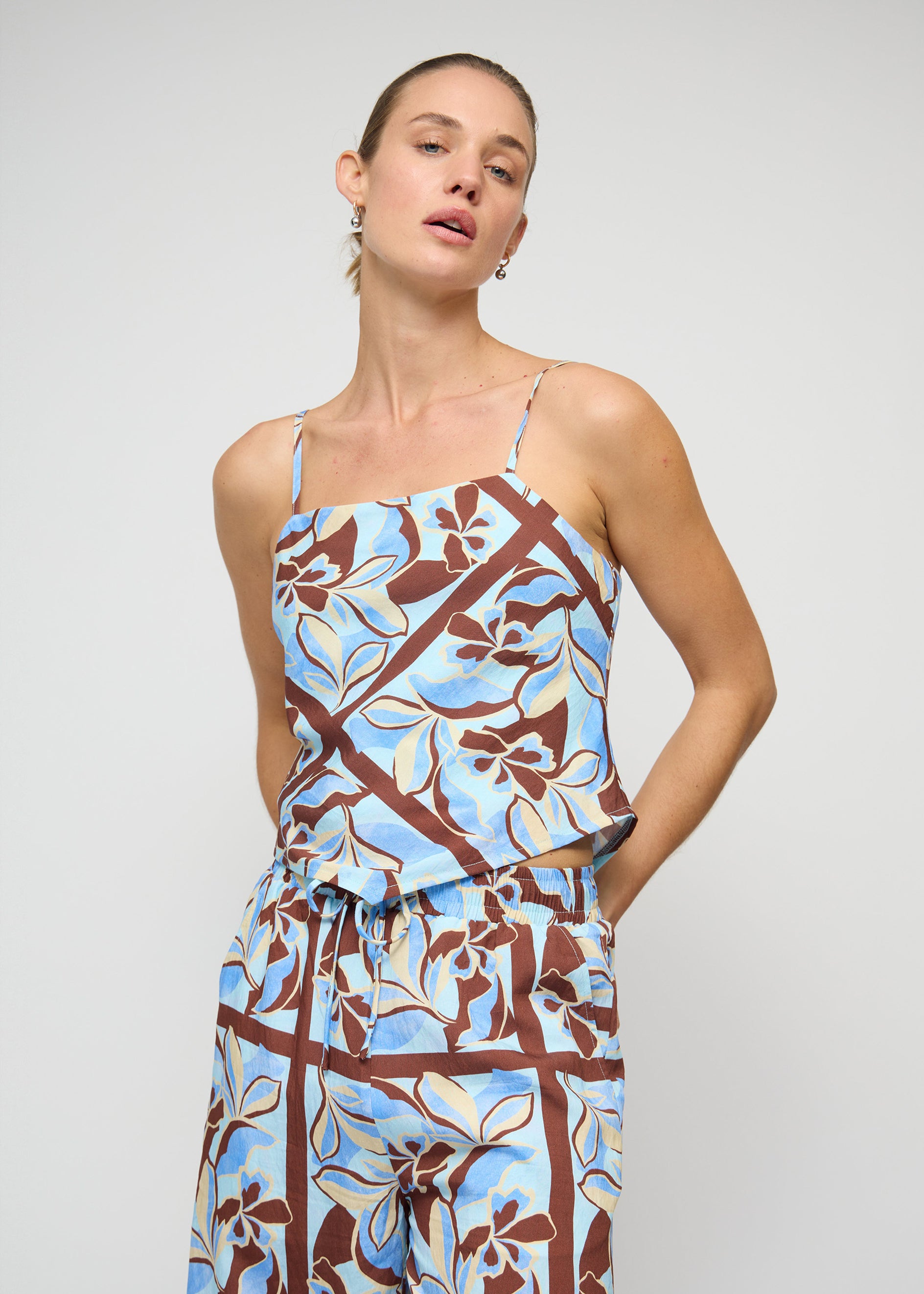 Blue Abstract floral Scarf Cami Top - Chic Summer Piece