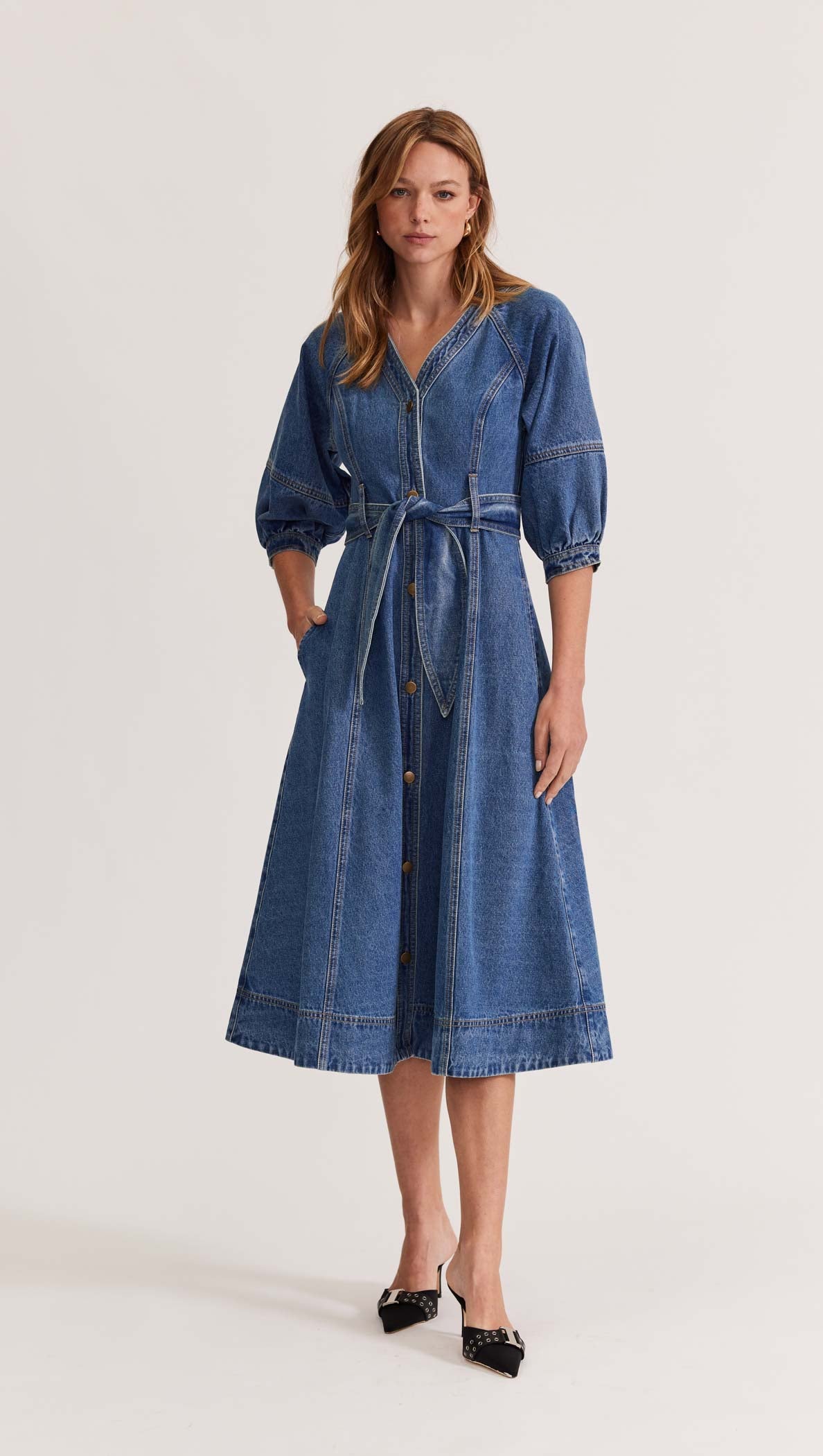 ALITA DENIM MIDI DRESS-Staple the Label