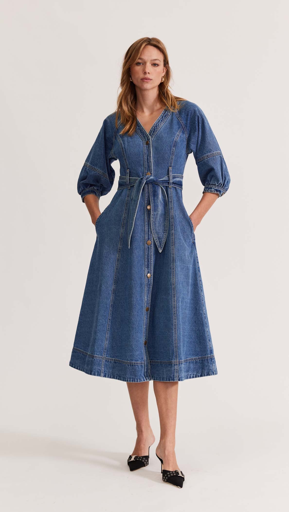 ALITA DENIM MIDI DRESS-Staple the Label