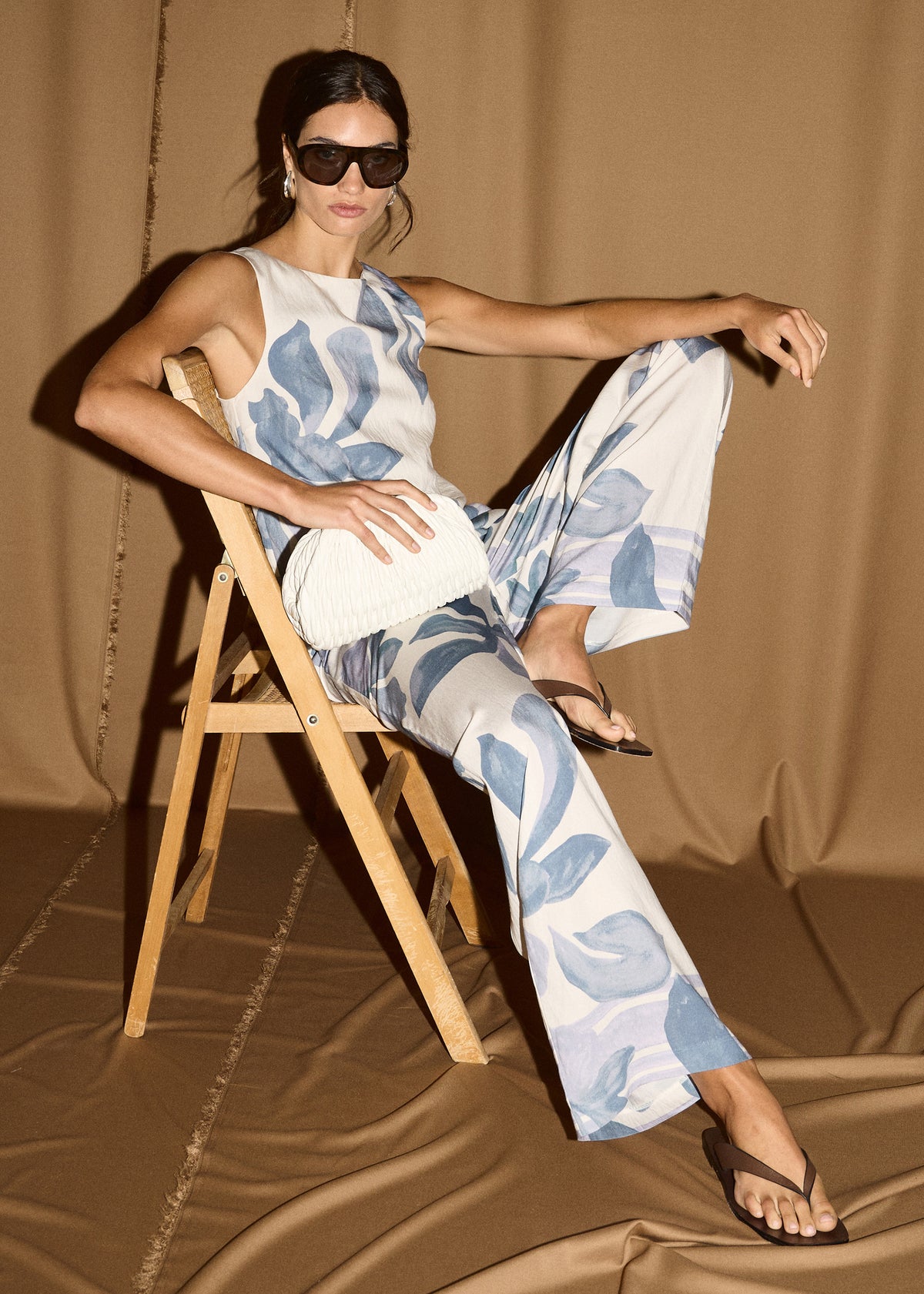 Boatneck Sleeveless Top in Blue Floral