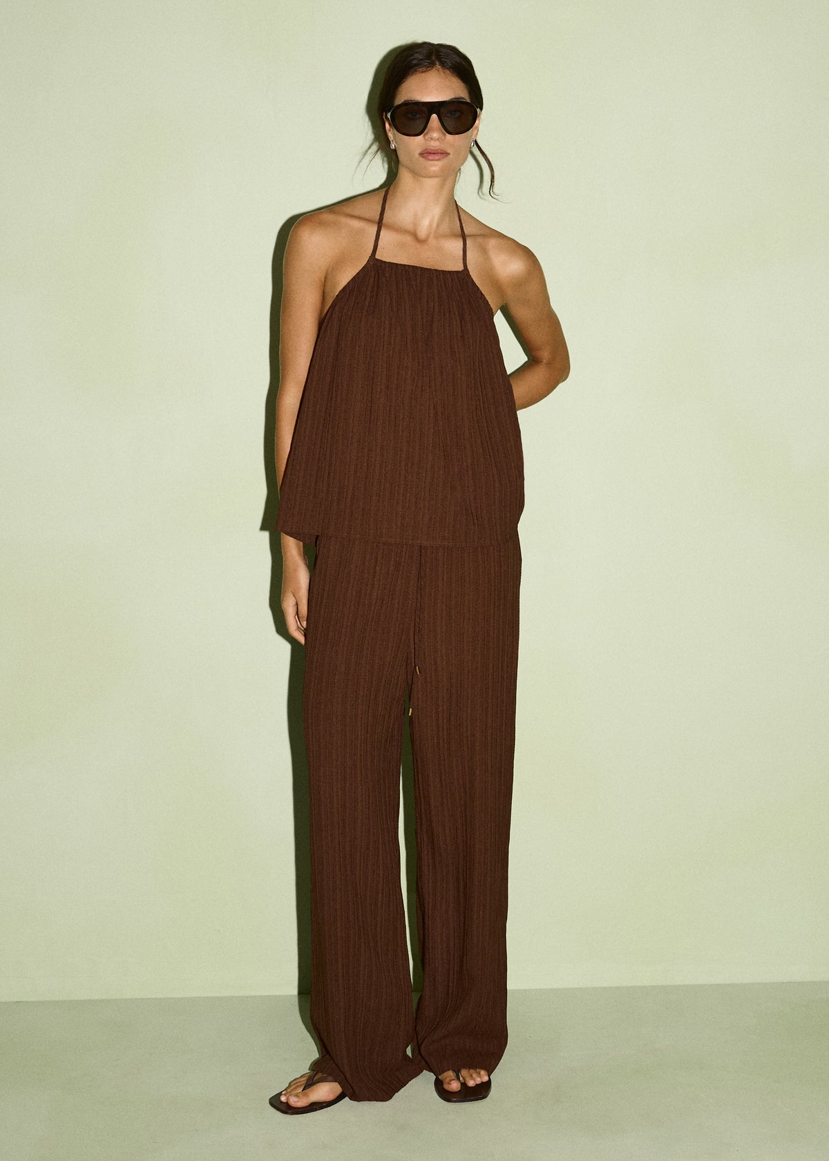 Textured Drawstring Pant in Chocolate