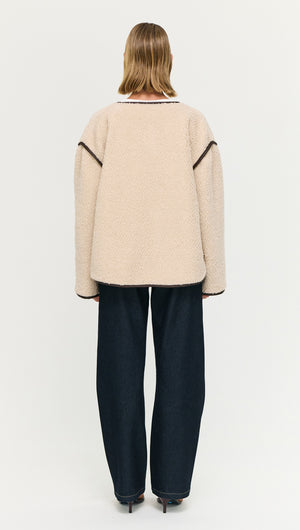 Brown Contrast Trim Duffle Coat in Teddy
