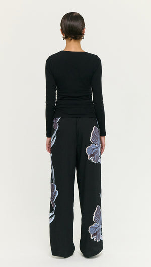 Blue Floral Relaxed Drawstring Pant