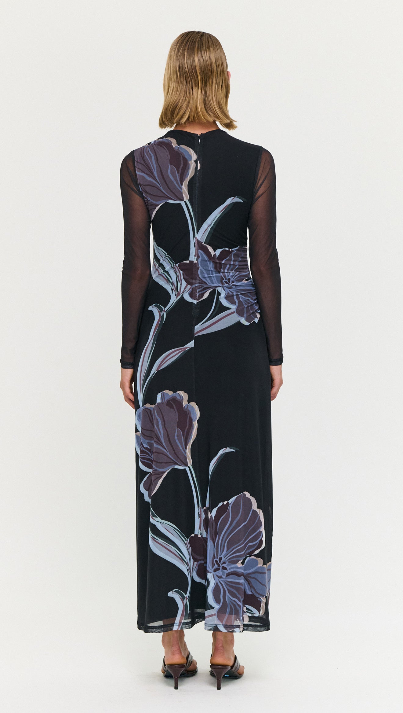 blue floral midi dress with sleeves Mesh Product type_Slip Dresses Style & Co Petite Size:42 x 34
