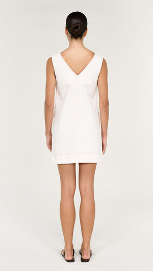 Cotton Denim Mini Shift Dress in White