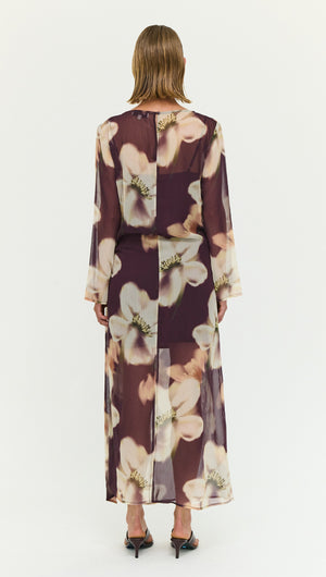 Sheer Floral Maxi Dress with Tie Detail