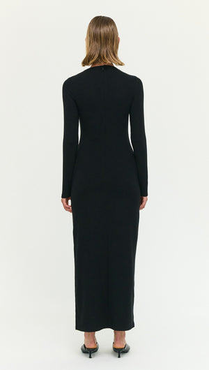 Black Asymmetric Seam Detail Midi Dress