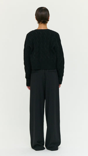 Black Cable Knit Cropped Cardigan