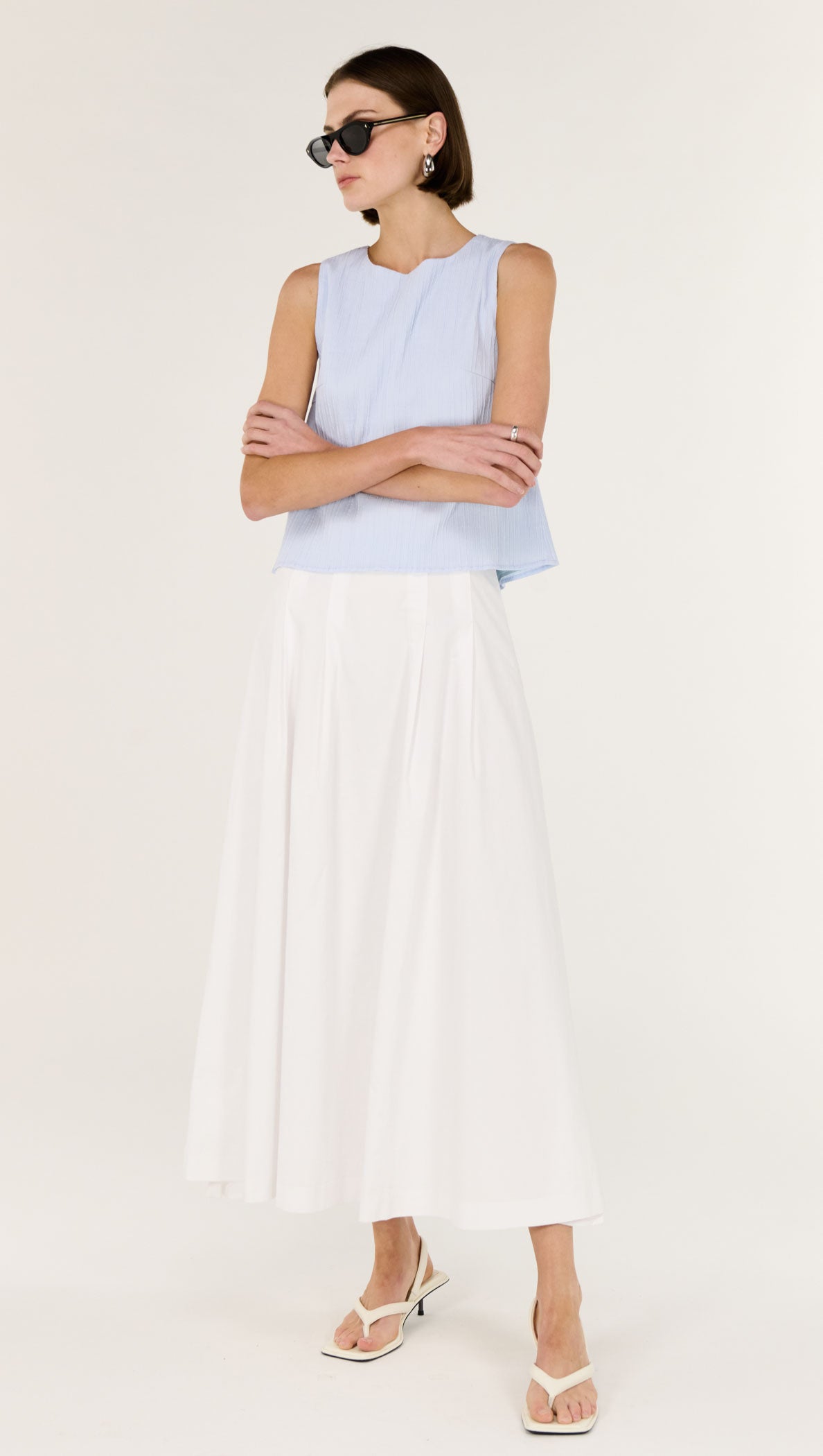A-Line White Cotton Maxi Skirt