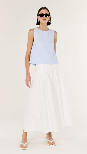 A-Line White Cotton Maxi Skirt