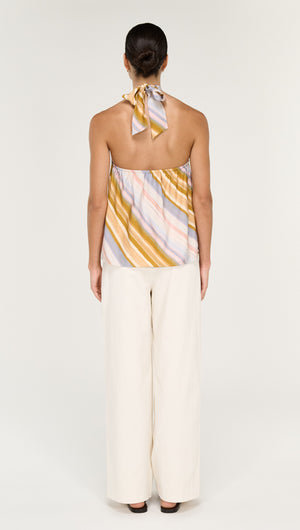 Pastel Stripe Twist Detail Halter Top