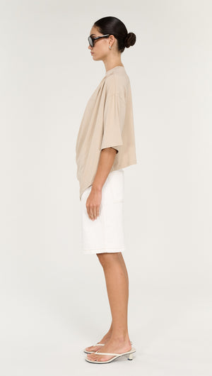 Asymmetric Draped Oversize Tee in Beige