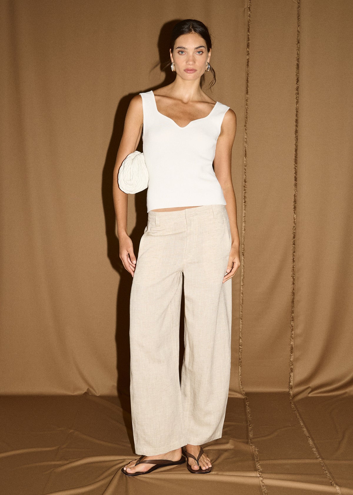 Viscose Linen Barrel Leg Pant in Oat