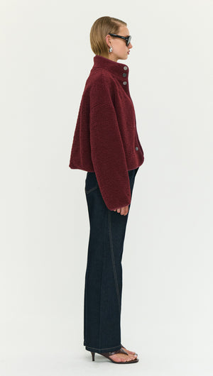 Merlot High Neck Cropped Sherpa Jacket
