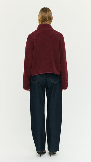Merlot High Neck Cropped Sherpa Jacket