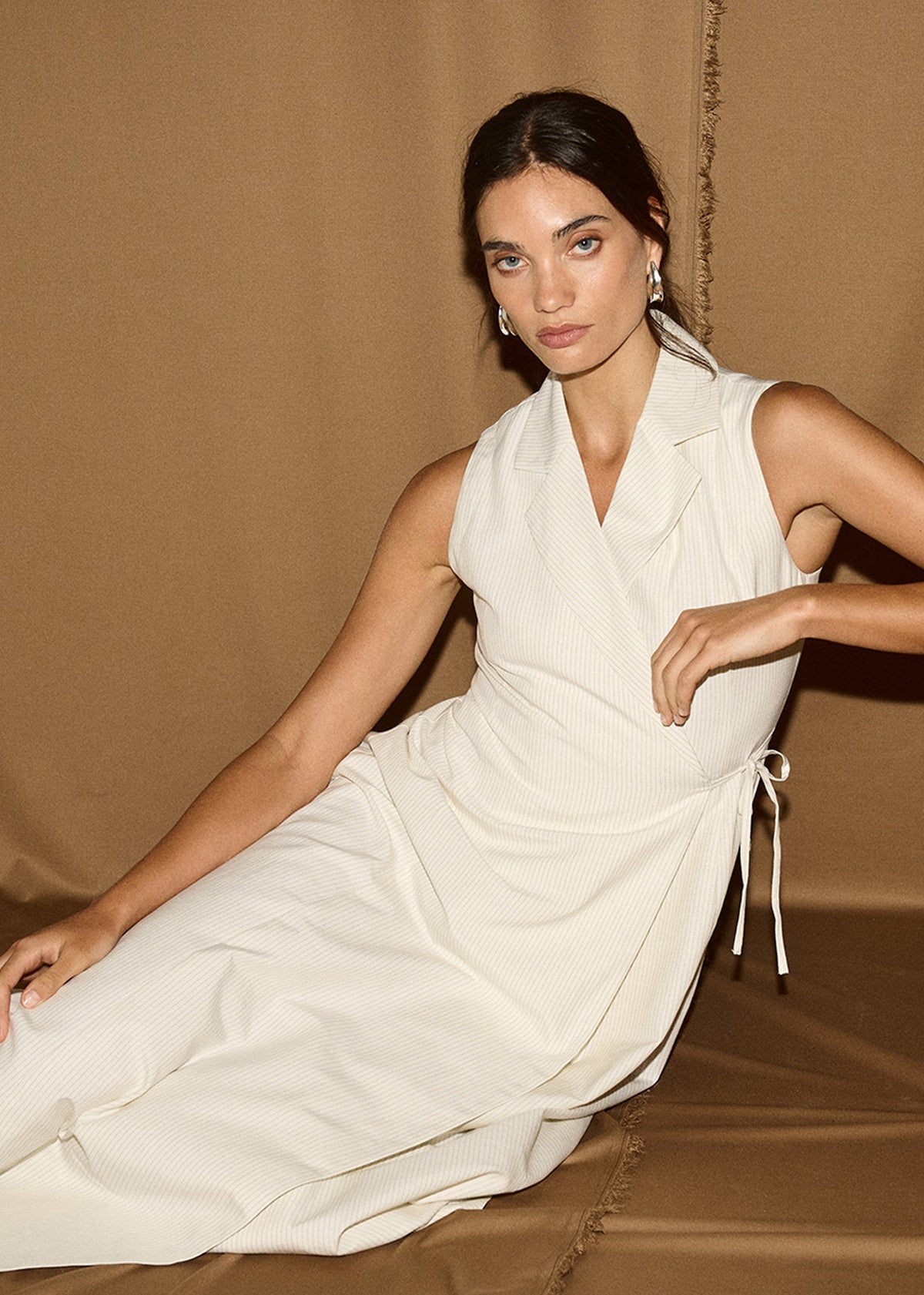 Cotton Blend Wrap Detail Midi Dress