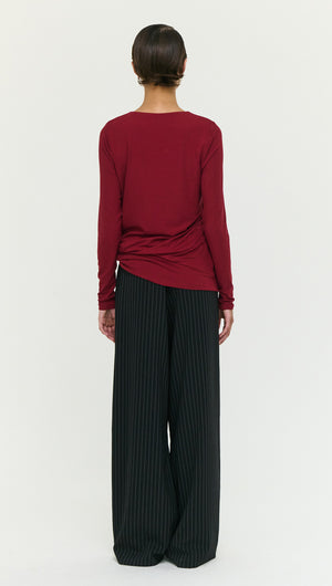 Long Sleeve Jersey Twist Top in Merlot