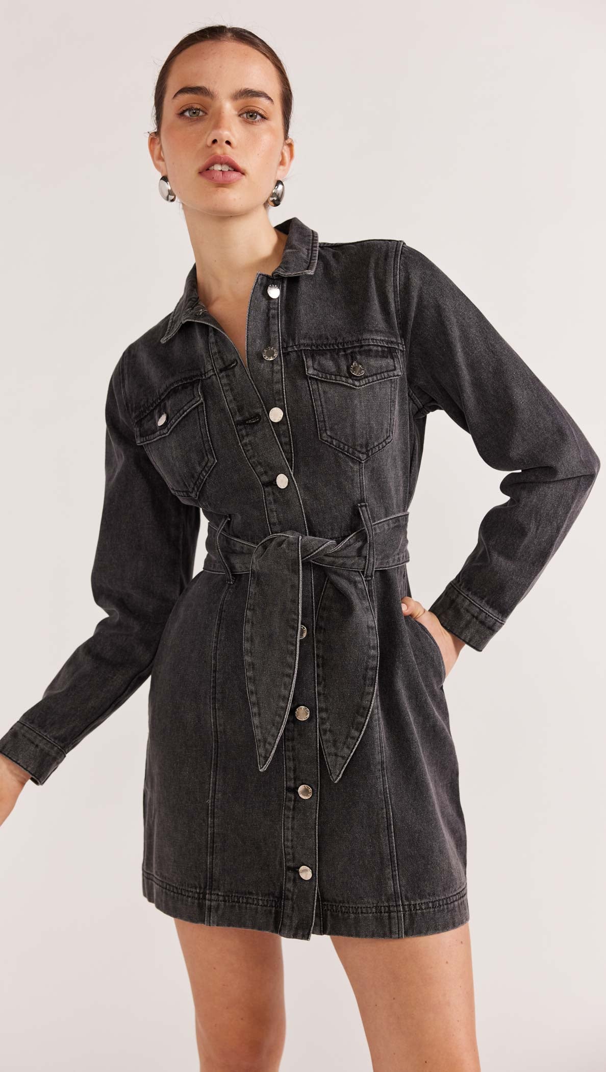 Mason Denim Mini Dress L / WASHED Black Mason Denim Mini Dress L / WASHED Black