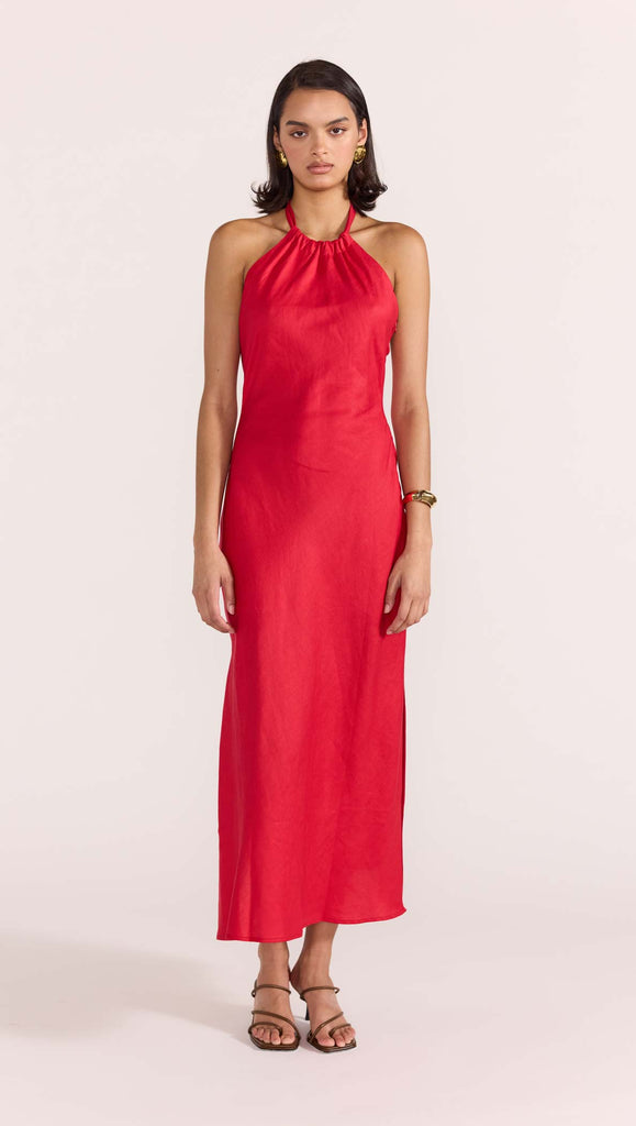strapless open back dress 100% Cotton Tomato Red Halter Maxi Dress - All Dresses main image 0