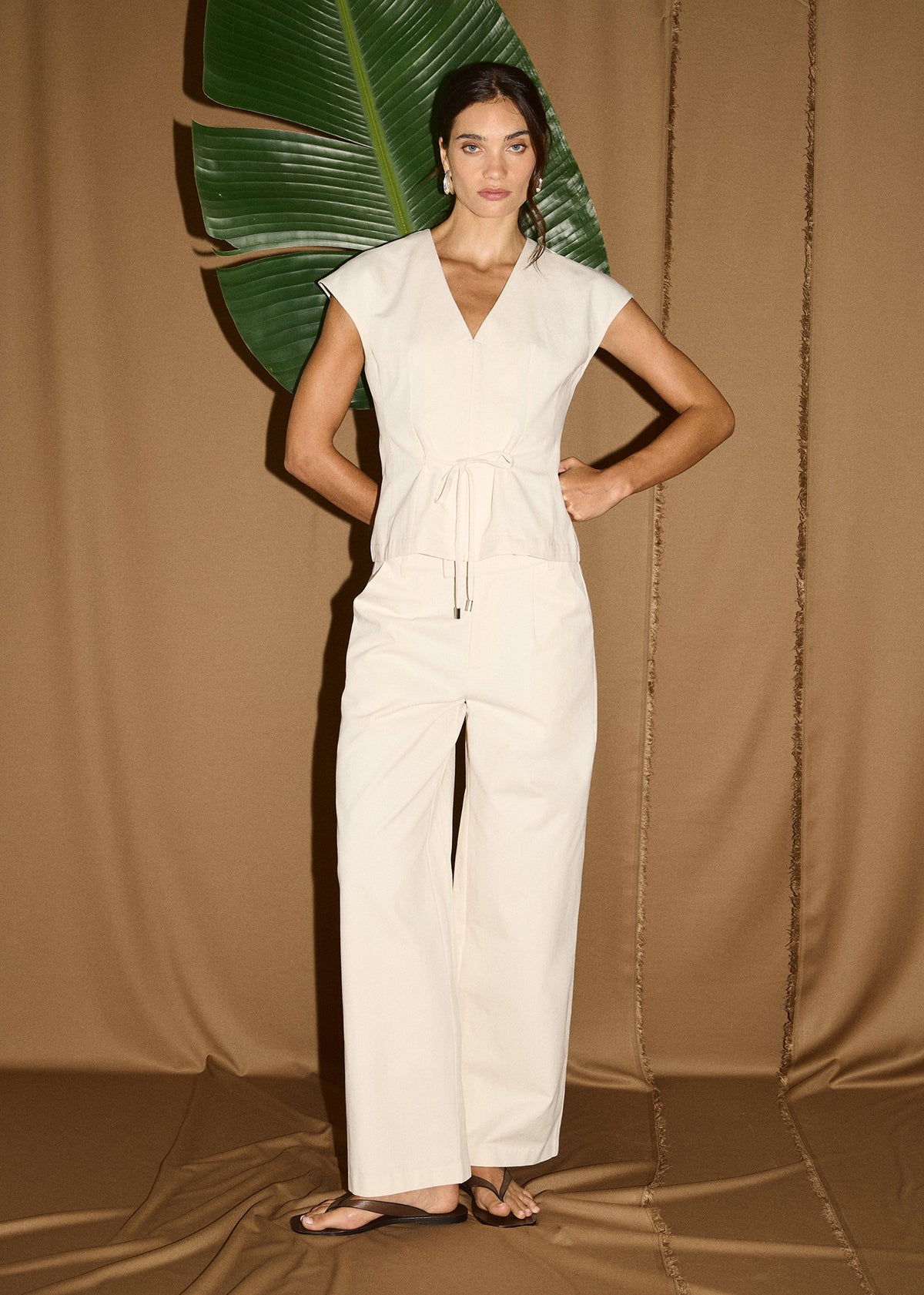 Relaxed Cotton Wide Leg Pant in Cream