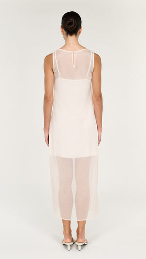 Sheer Layered Slip Midi Dress in Cream