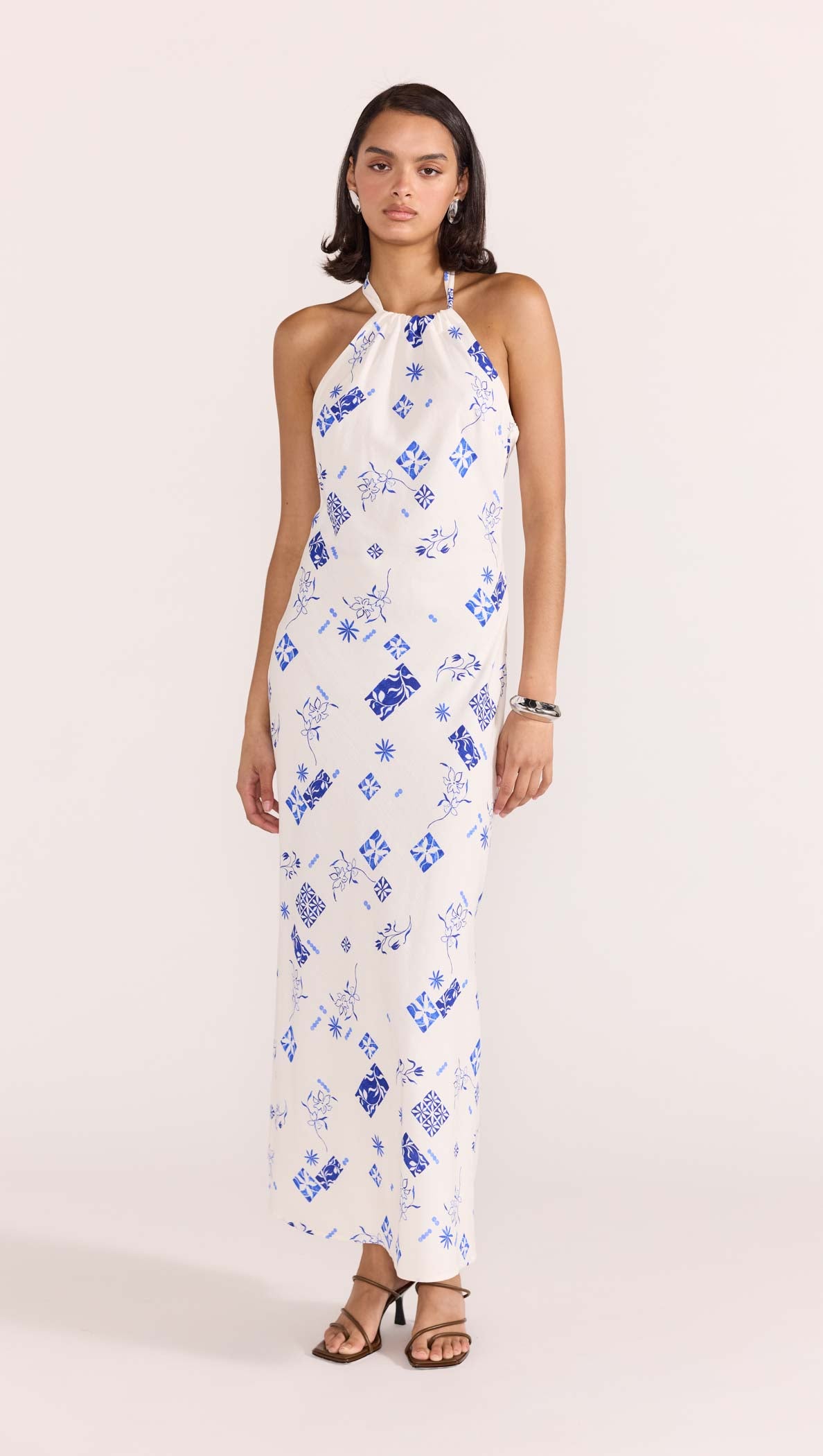 Marella Halter Bias Dress XS / WHT/BLU Marella Halter Bias Dress XS / WHT/BLU