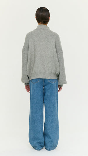 Soft Grey Oversized Zip Cardigan