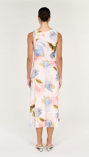 Pastel Watercolour Sleeveless Mesh Midi Dress