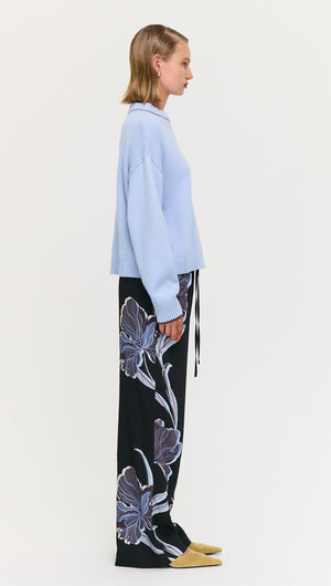 Blue Cotton Blend Contrast Seam Jumper