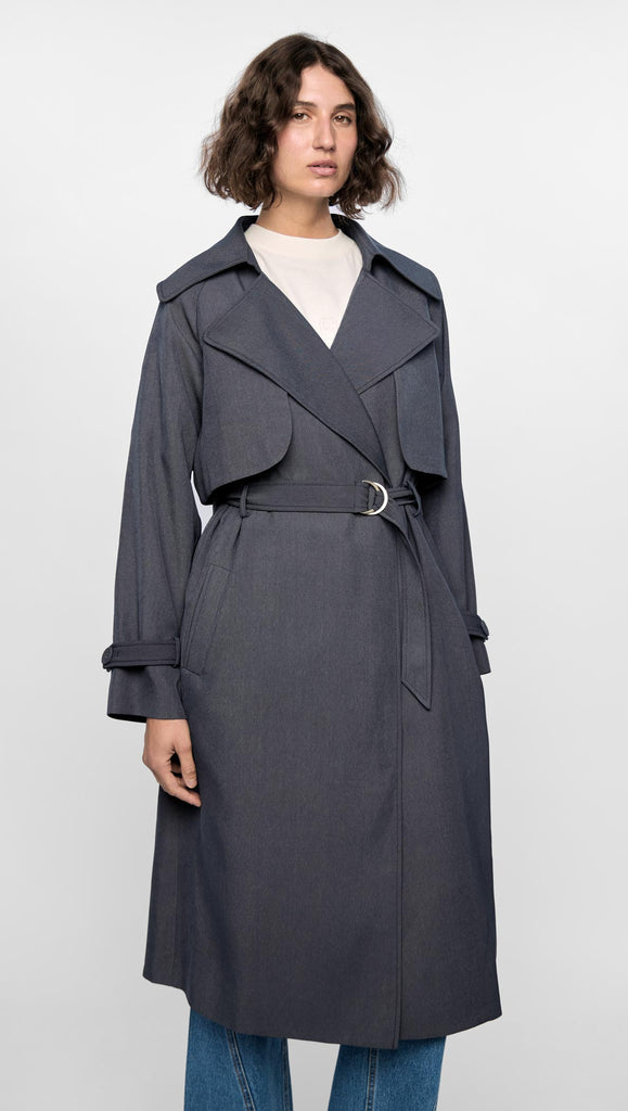 Akira Trench Coat Charcoal Longline Belted Coat for Women
