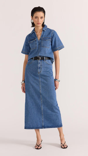 ALDEN DENIM MAXI SKIRT