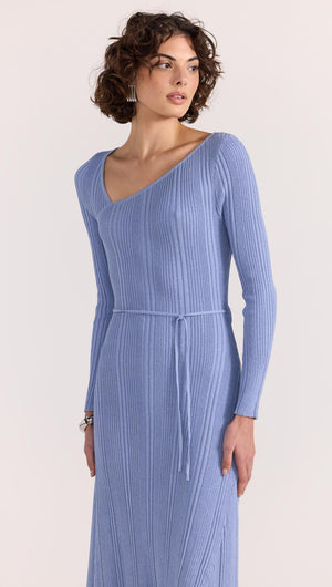 Amira Ribbed Knit Midi Dress L / DUSTY-BLUE Amira Ribbed Knit Midi Dress L / DUSTY-BLUE