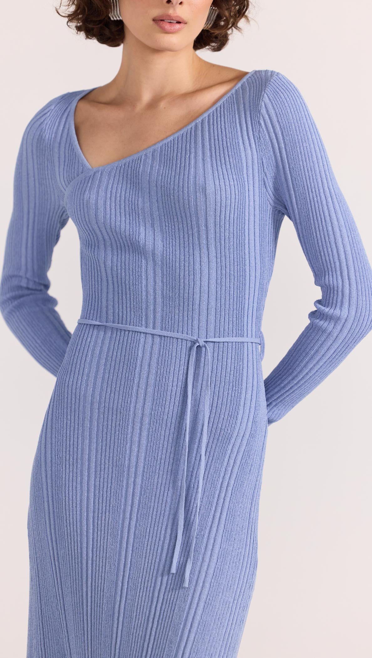 Amira Ribbed Knit Midi Dress XS / DUSTY-BLUE Amira Ribbed Knit Midi Dress XS / DUSTY-BLUE