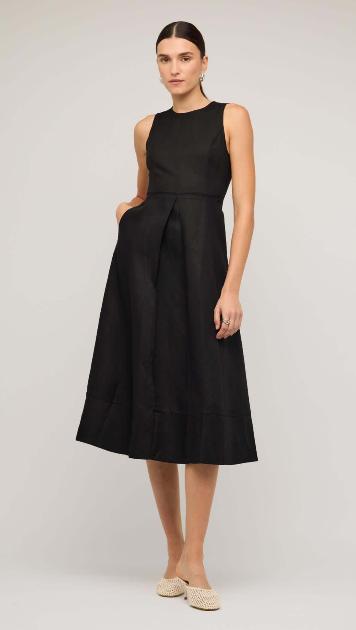 Black Linen A-Line Midi Dress for Any Occasion - Staple the Label Black Linen A-Line Midi Dress for Any Occasion - Staple the Label