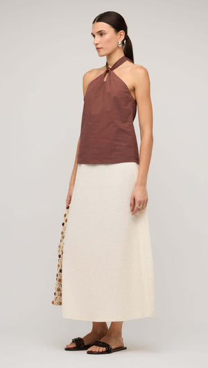 Brown Cotton Bead Halter-Neck Top