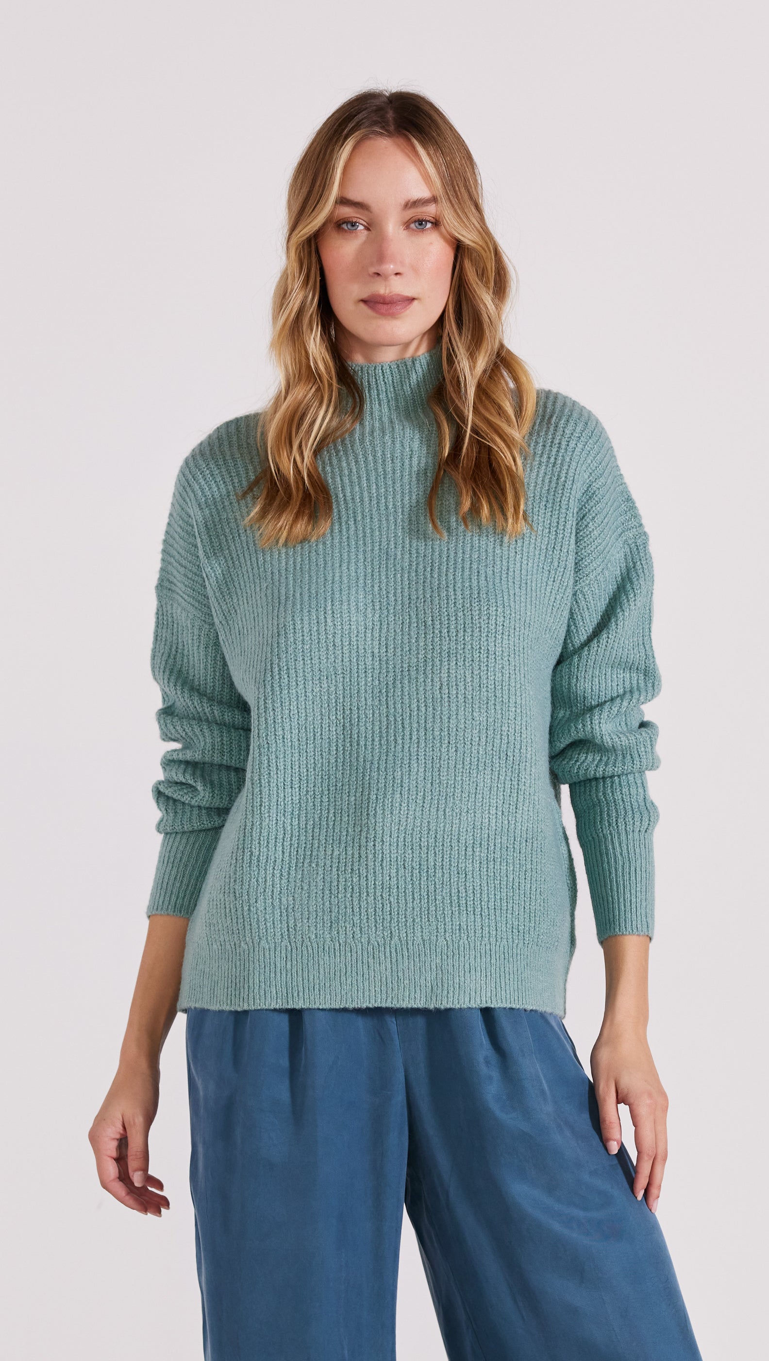 LORENA RIB KNIT JUMPER TEAL - Staple the Label Official Online