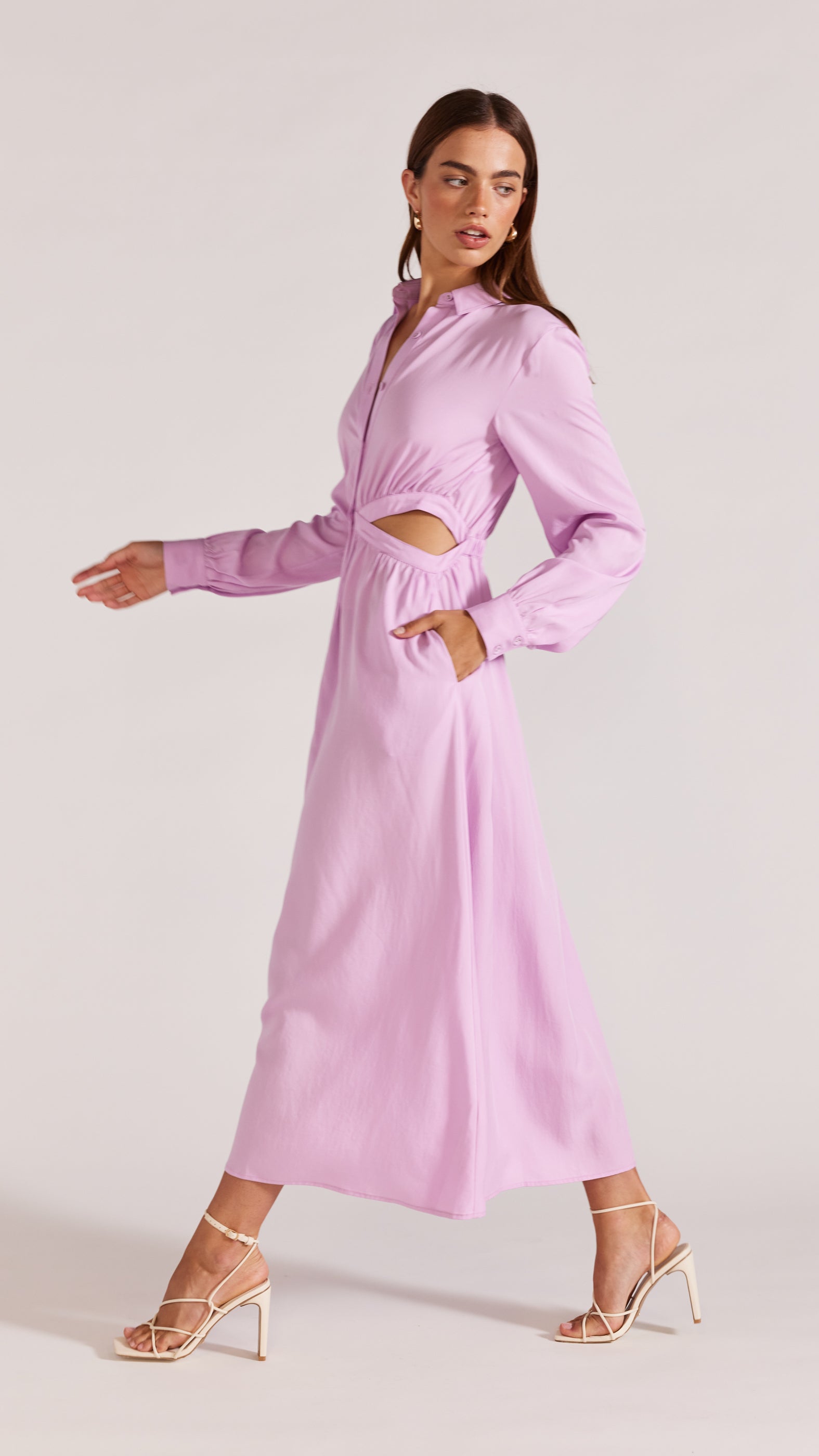 cut out midi shirt dress Striped Cutout Midi Shirt Dress