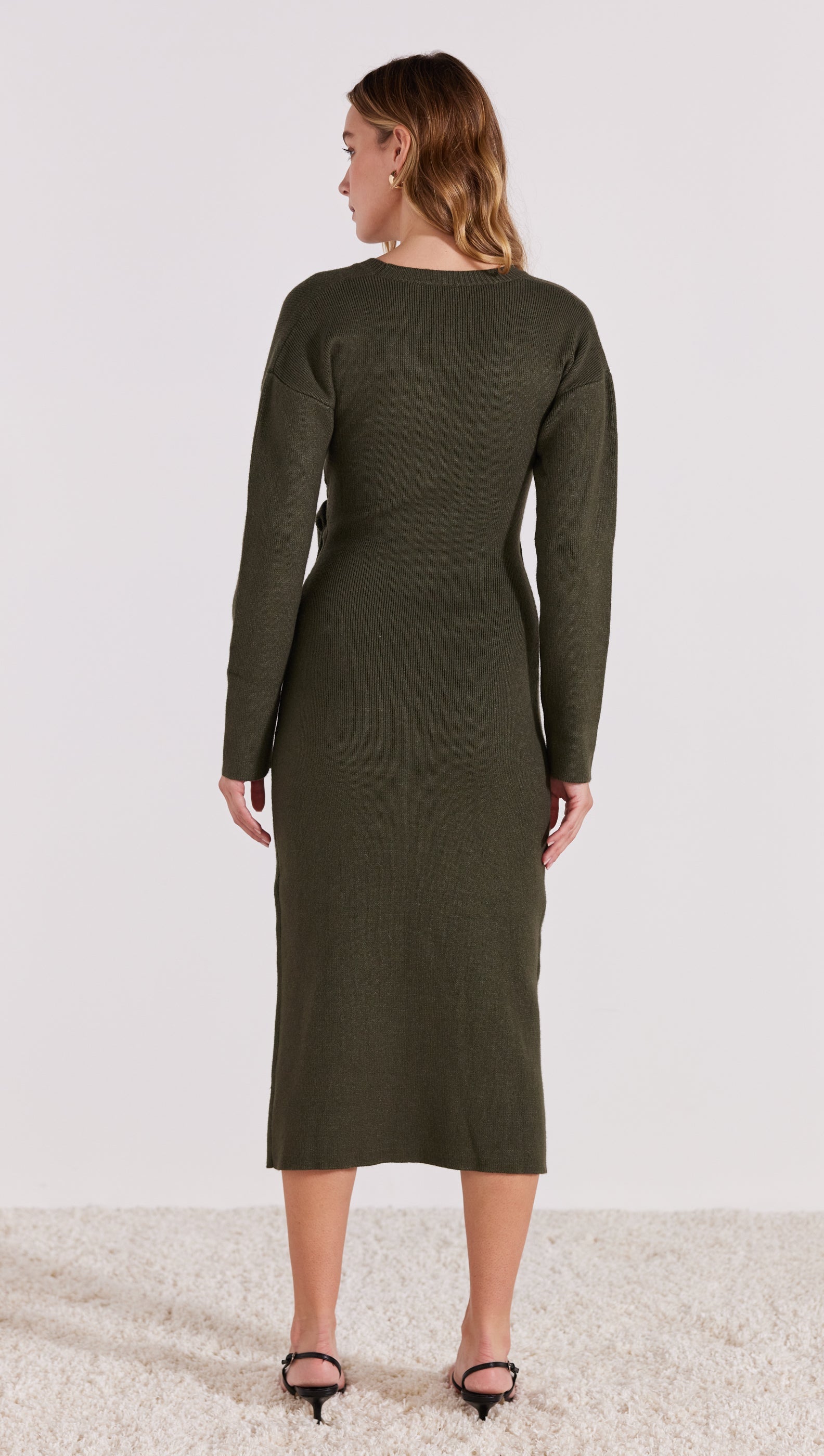 MARIKA WRAP KNIT DRESS KHAKI-DRESSES - MIDI-STAPLE THE LABEL