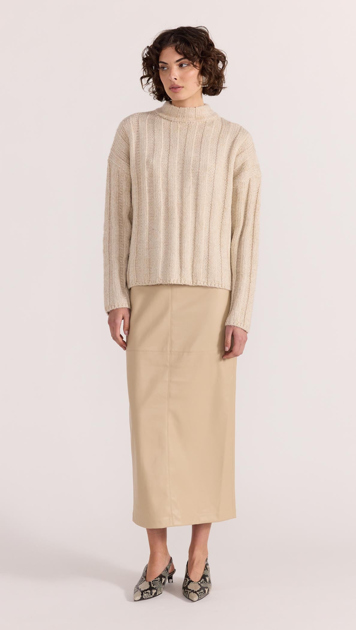 MIRA FAUX LEATHER MIDI SKIRT-SKIRT - MIDI-Staple the Label