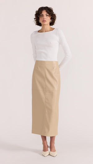 MIRA FAUX LEATHER MIDI SKIRT-SKIRT - MIDI-Staple the Label