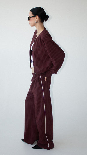 Burgundy Pinstripe Cropped Jacket