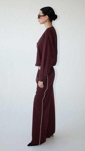 Burgundy Pinstripe Relaxed Pant