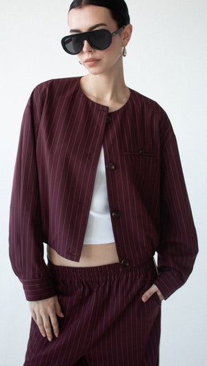 Burgundy Pinstripe Cropped Jacket