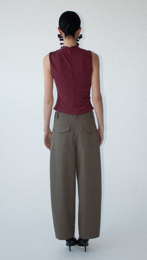 Burgundy High Neck Ruched Jersey Top
