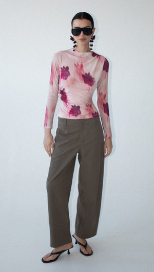 Pink Floral Mesh Long Sleeve Top