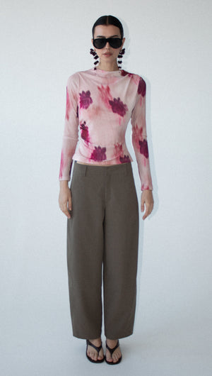 Pink Floral Mesh Long Sleeve Top