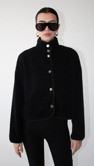 Black High Neck Cropped Sherpa Jacket