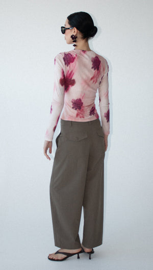 Pink Floral Mesh Long Sleeve Top