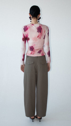 Pink Floral Mesh Long Sleeve Top