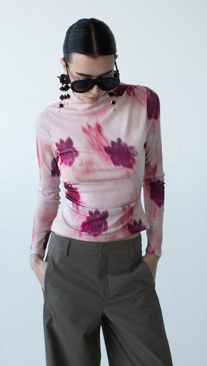 Pink Floral Mesh Long Sleeve Top